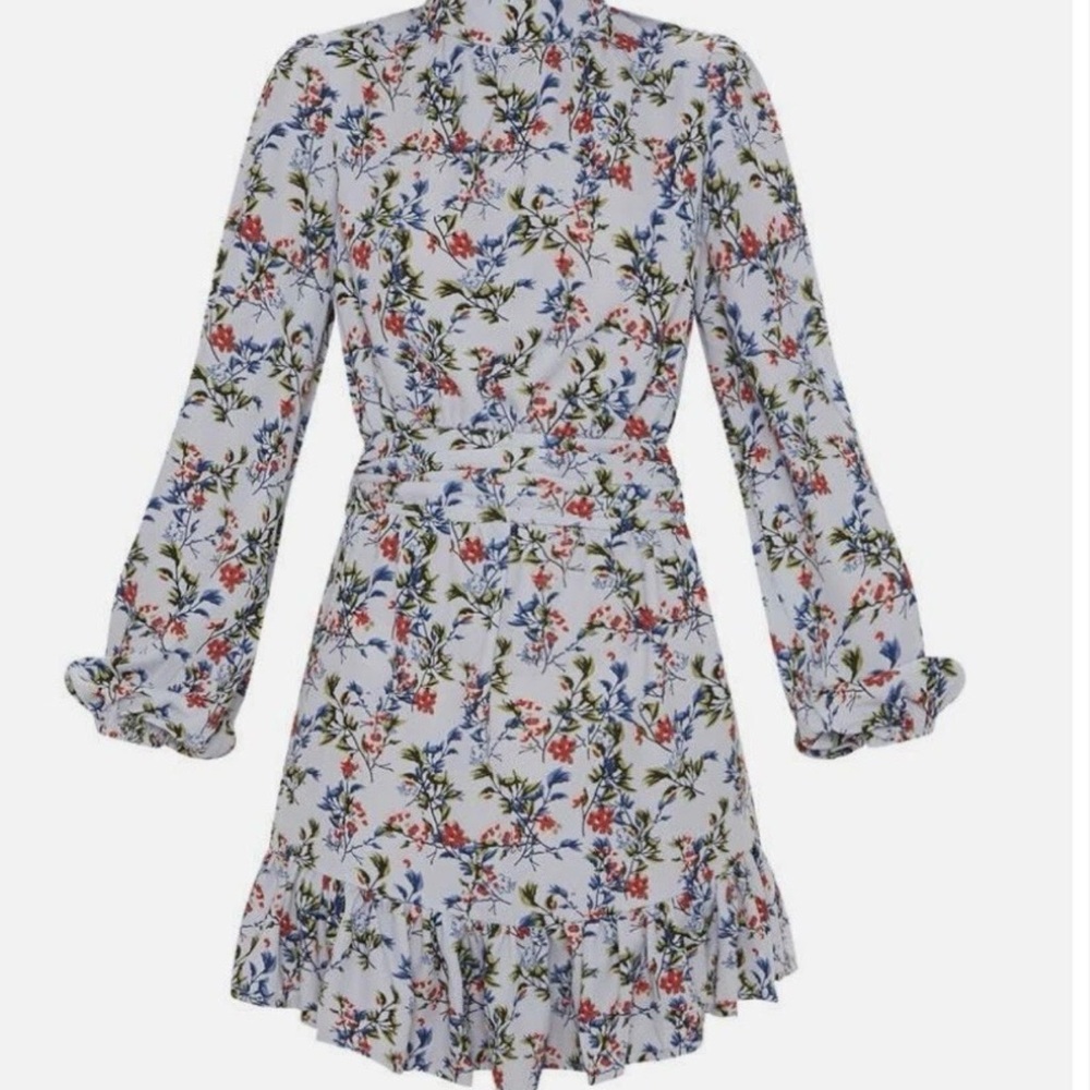 PrettyLittleThing White Floral Long Sleeve Ruffle Mini Dress Sz 6 - Picture 3 of 4